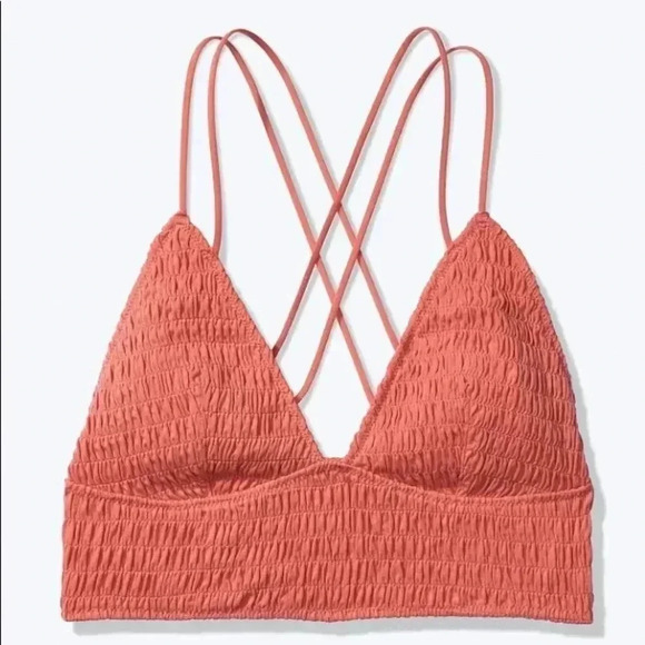 🆕PINK SMOCKED TRIANGLE CORAL BRALETTE L🆕 - Picture 3 of 4